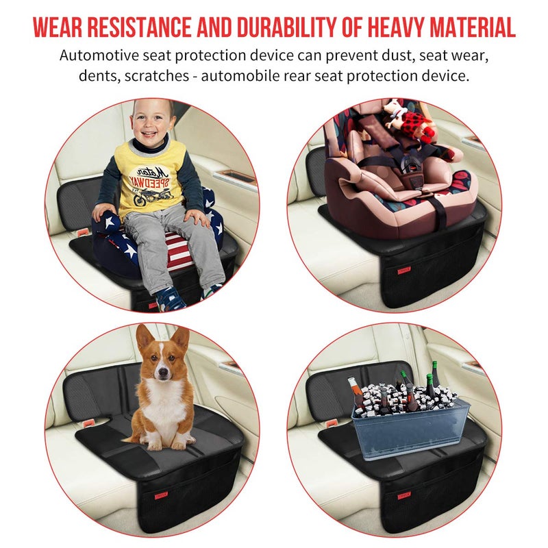 Kaiphy Car Seat Protector - Seat Protection Mat - Thick Padding - Durable, Waterproof Fabric, Leather Reinforced Corners & 3 Pockets for Handy Storage (2 Pack) Black - Image 3