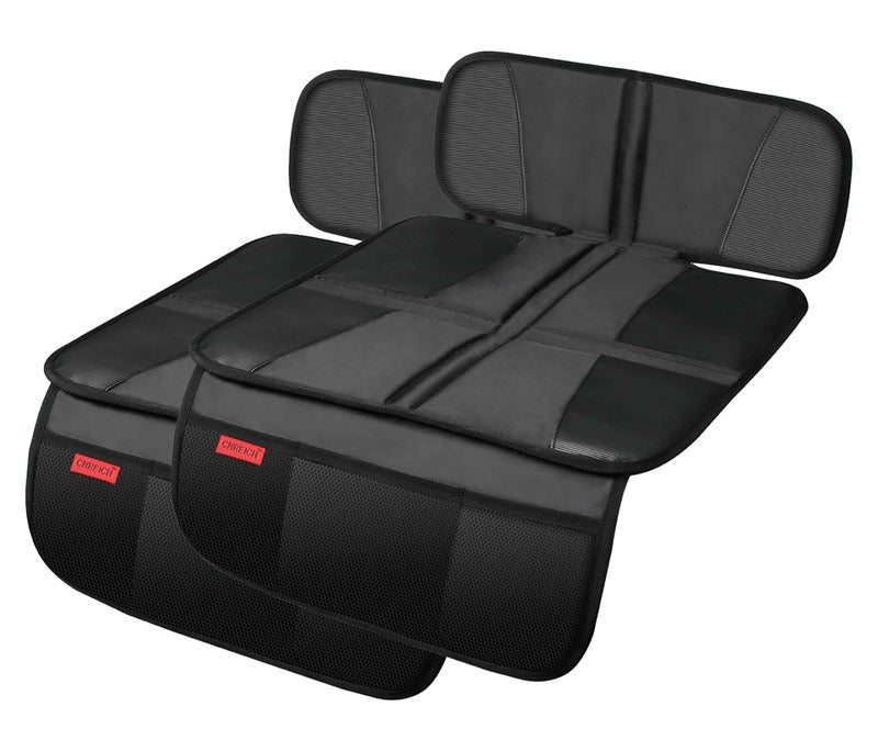 Kaiphy Car Seat Protector - Seat Protection Mat - Thick Padding - Durable, Waterproof Fabric, Leather Reinforced Corners & 3 Pockets for Handy Storage (2 Pack) Black - Image 1