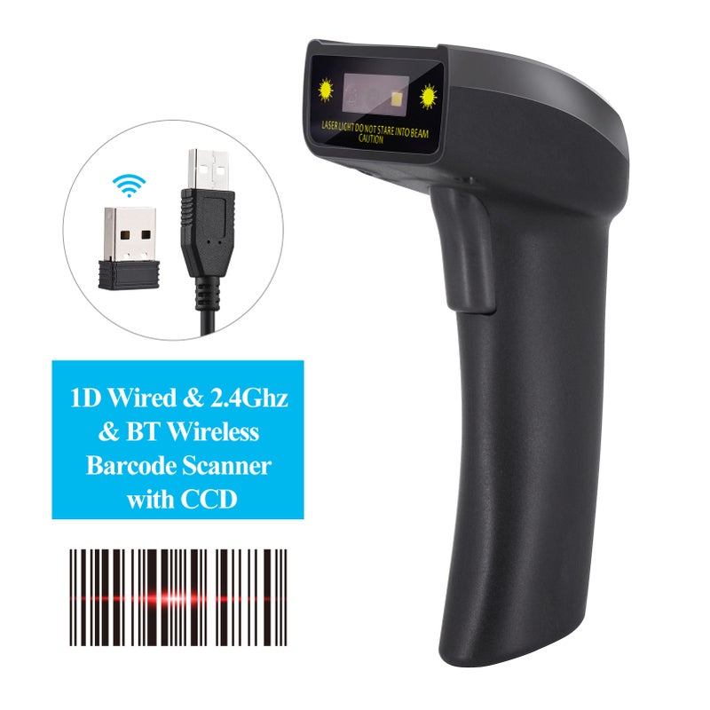 1D Wireless BT Barcode Scanner Handheld USB Wired CCD Bar Code Reader Manual Trigger Scanning Support Paper and Screen Code Compatible with Windows Android MAC for Supermarket Retail Store Library - Image 1