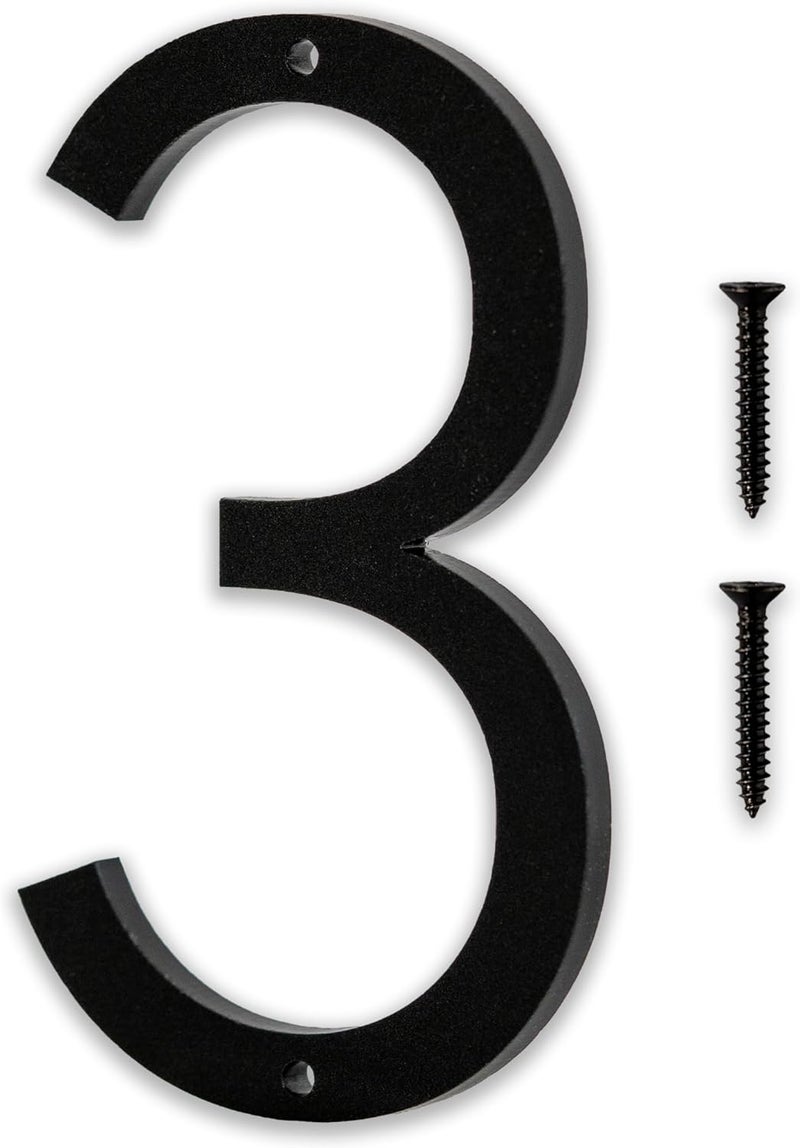 Discovered Designs 6" (3) Modern Address House Numbers for Outside - Easy to Install 3D Matte Black Acrylic Individual Numbers for Address on House, Weatherproof No Rust, Made in USA, Includes 2 - 3/4" Screws, Door Mailbox Number Home Address Number - Image 1