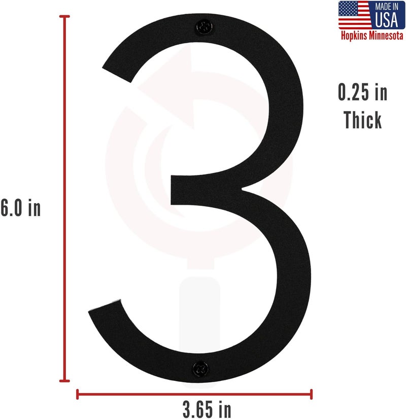 Discovered Designs 6" (3) Modern Address House Numbers for Outside - Easy to Install 3D Matte Black Acrylic Individual Numbers for Address on House, Weatherproof No Rust, Made in USA, Includes 2 - 3/4" Screws, Door Mailbox Number Home Address Number - Image 5