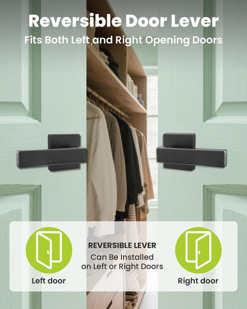 MENDOCK Passage Door Lever Dummy GreenShield Exterior Interior Door Handle for Hallway Closet Heavy Duty Non-Locking Lever Sets No Key Door Knob for Right Left Handed Door (1 Pack, Matte Black) - Image 4