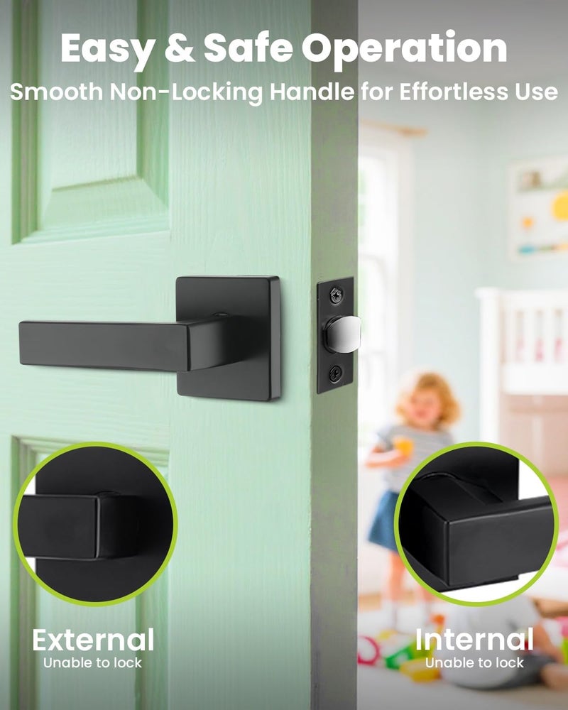 MENDOCK Passage Door Lever Dummy GreenShield Exterior Interior Door Handle for Hallway Closet Heavy Duty Non-Locking Lever Sets No Key Door Knob for Right Left Handed Door (1 Pack, Matte Black) - Image 2