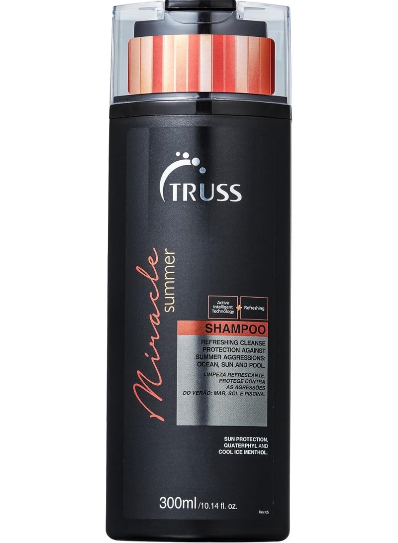 تروس "شامبو تروس ميراكل الصيفي | حماية مرطبة من الأشعة فوق البنفسجية لأضرار الشمس والملح والكلور | ينشط ويصلح ويمنع بهتان اللون | شامبو للعناية بالشعر ذو درجة حموضة متوازنة للاستخدام اليومي | 300 مل / 10.14 أونصة سائلة - Image 1