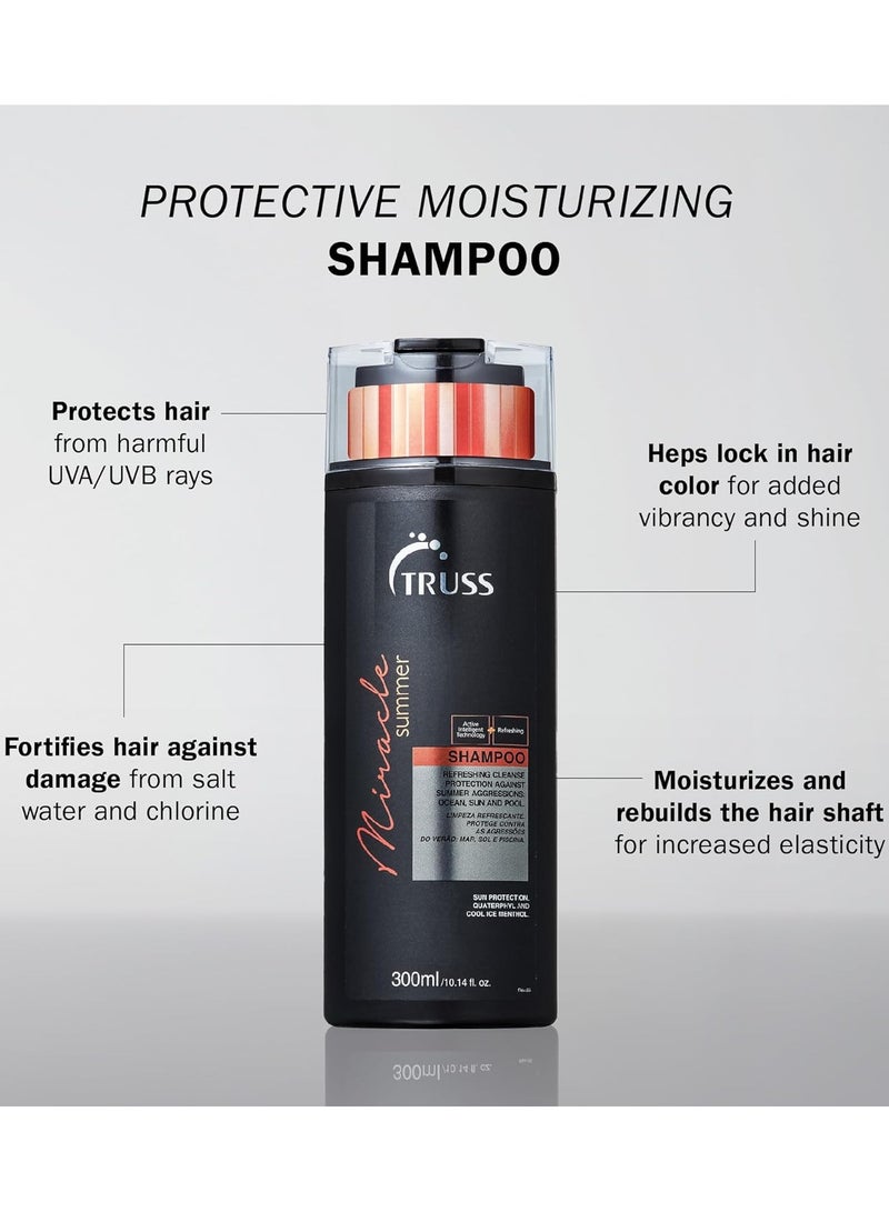 تروس "شامبو تروس ميراكل الصيفي | حماية مرطبة من الأشعة فوق البنفسجية لأضرار الشمس والملح والكلور | ينشط ويصلح ويمنع بهتان اللون | شامبو للعناية بالشعر ذو درجة حموضة متوازنة للاستخدام اليومي | 300 مل / 10.14 أونصة سائلة - Image 2