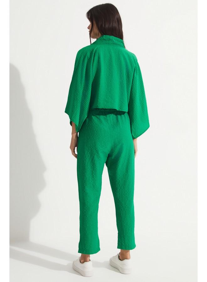 جون طقم بنطلون بلوزة جين بلون أخضر بتفاصيل ربطة - Image 5