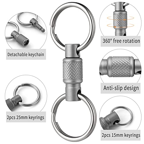FEGVE Titanium Quick Release Swivel Keychain, Pull Apart Detachable Keychain Heavy Duty Car Key Holder with Stainless Steel Key Rings-1pcs - Image 3