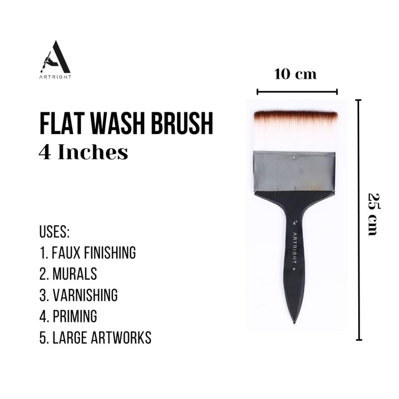 ArtRight Premium Wash Painting Brush 4-Inch, Flat Handmade Artist Brushes for Acrylic, Watercolor, Gouache, Mixed Media, Ideal for Beginner & Professionals, Wooden Handle with Brush Holder (Set of 1) - Image 2