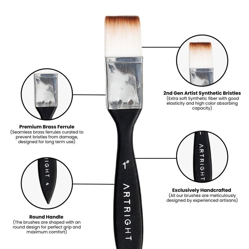 ArtRight Premium Wash Painting Brush 4-Inch, Flat Handmade Artist Brushes for Acrylic, Watercolor, Gouache, Mixed Media, Ideal for Beginner & Professionals, Wooden Handle with Brush Holder (Set of 1) - Image 4