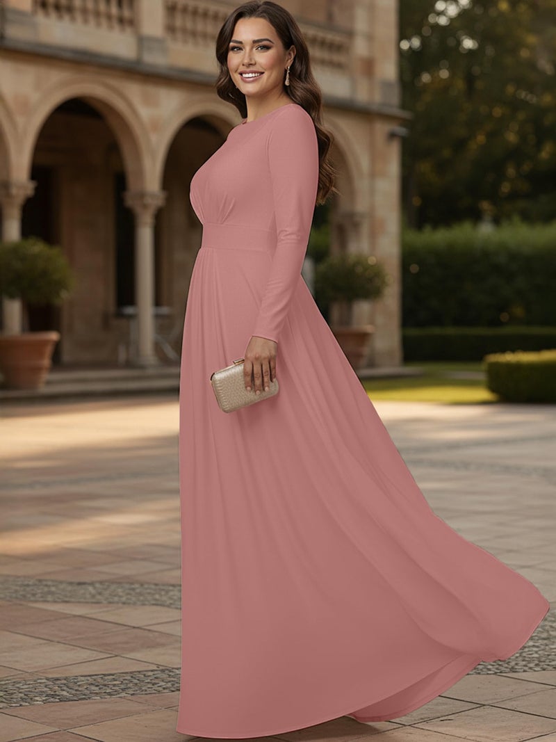 KOH KOH Plus Size Womens Long Full Sleeve Sleeves Flowy Empire Waist Fall Winter Modest Formal Floor Length Abaya Muslim Bridesmaid Bridal Gown Gowns Maxi Dress Dresses, Cinnamon Rose Pink 2XL 18-20 - Image 4