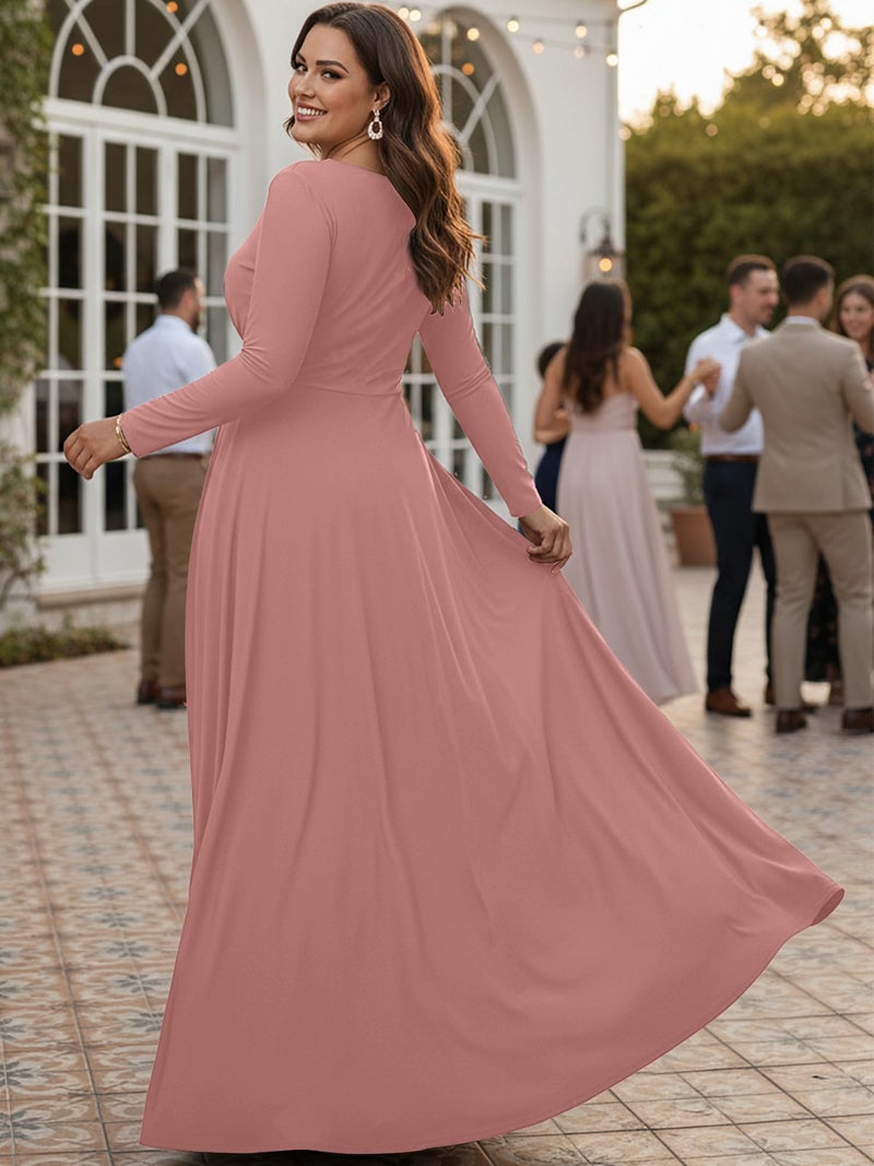 KOH KOH Plus Size Womens Long Full Sleeve Sleeves Flowy Empire Waist Fall Winter Modest Formal Floor Length Abaya Muslim Bridesmaid Bridal Gown Gowns Maxi Dress Dresses, Cinnamon Rose Pink 2XL 18-20 - Image 5