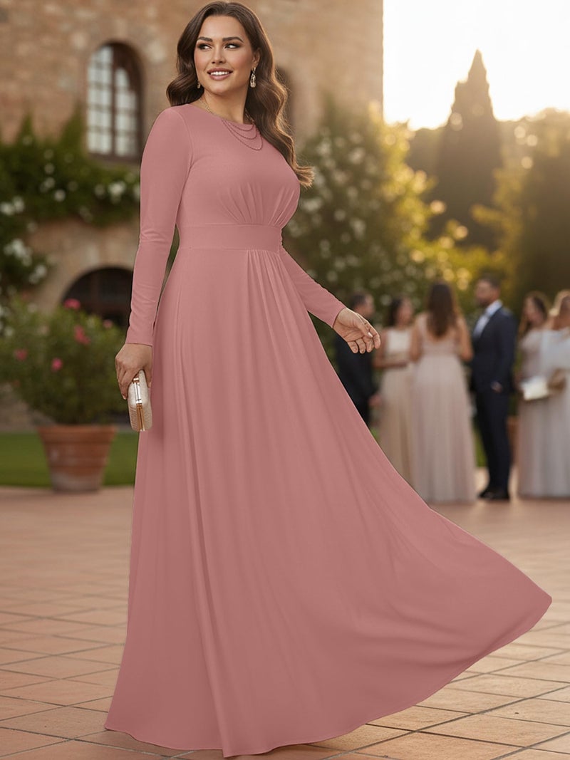 KOH KOH Plus Size Womens Long Full Sleeve Sleeves Flowy Empire Waist Fall Winter Modest Formal Floor Length Abaya Muslim Bridesmaid Bridal Gown Gowns Maxi Dress Dresses, Cinnamon Rose Pink 2XL 18-20 - Image 2