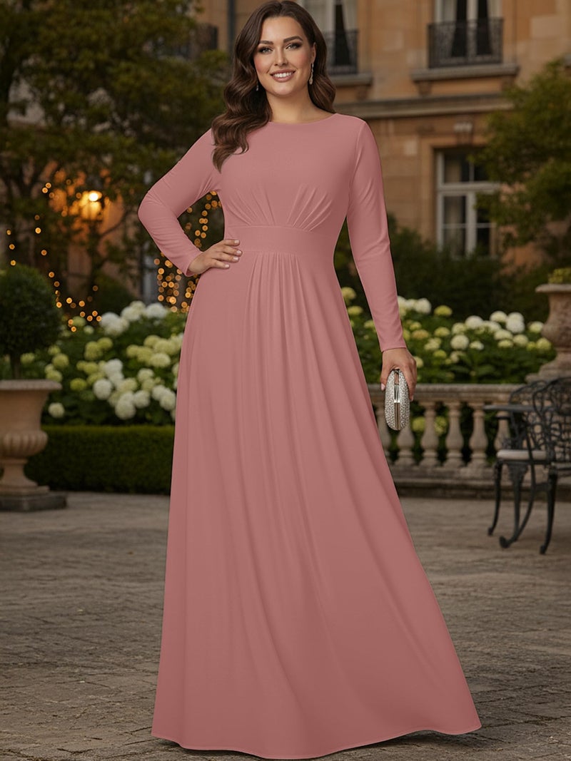 KOH KOH Plus Size Womens Long Full Sleeve Sleeves Flowy Empire Waist Fall Winter Modest Formal Floor Length Abaya Muslim Bridesmaid Bridal Gown Gowns Maxi Dress Dresses, Cinnamon Rose Pink 2XL 18-20 - Image 3