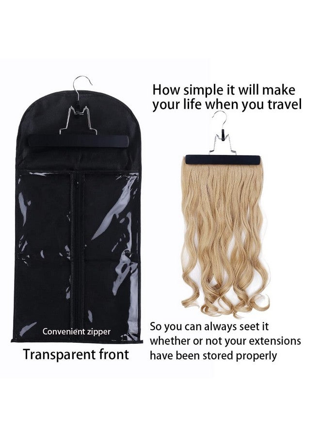 RJMBMUP Hair Extensions Hanger With Storage Bag Hairpieces Storage Holder Wigs Carrier Case For Store Style Hair Black Color - Image 3