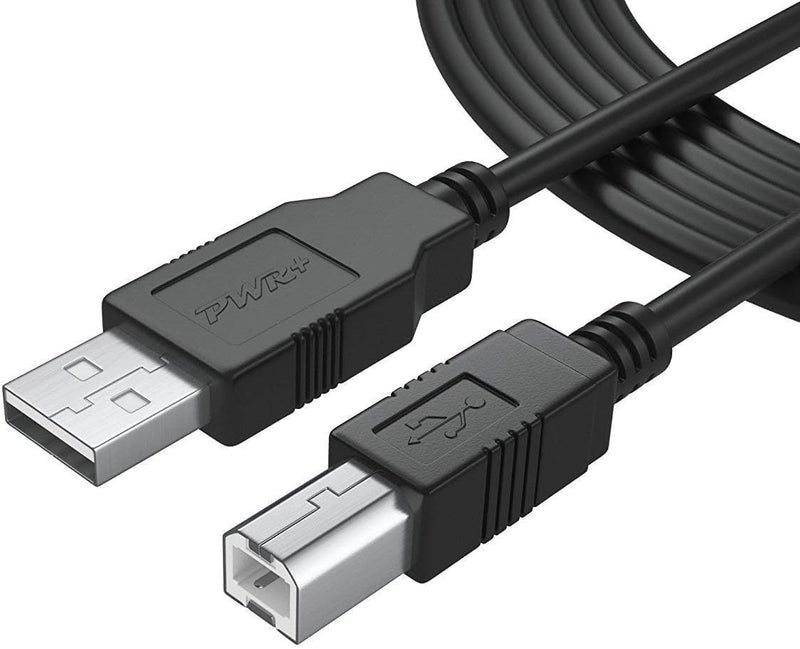 PWR+ كابل MIDI بطول 12 قدم USB-2.0 إضافي طويل نوع A إلى نوع B عالي السرعة لواجهة الصوت، لوحة مفاتيح MIDI، ميكروفون USB، خلاط، مكبر صوت، شاشة، آلة موسيقية، نظام ضوء فلاش ماك بي سي - Image 1