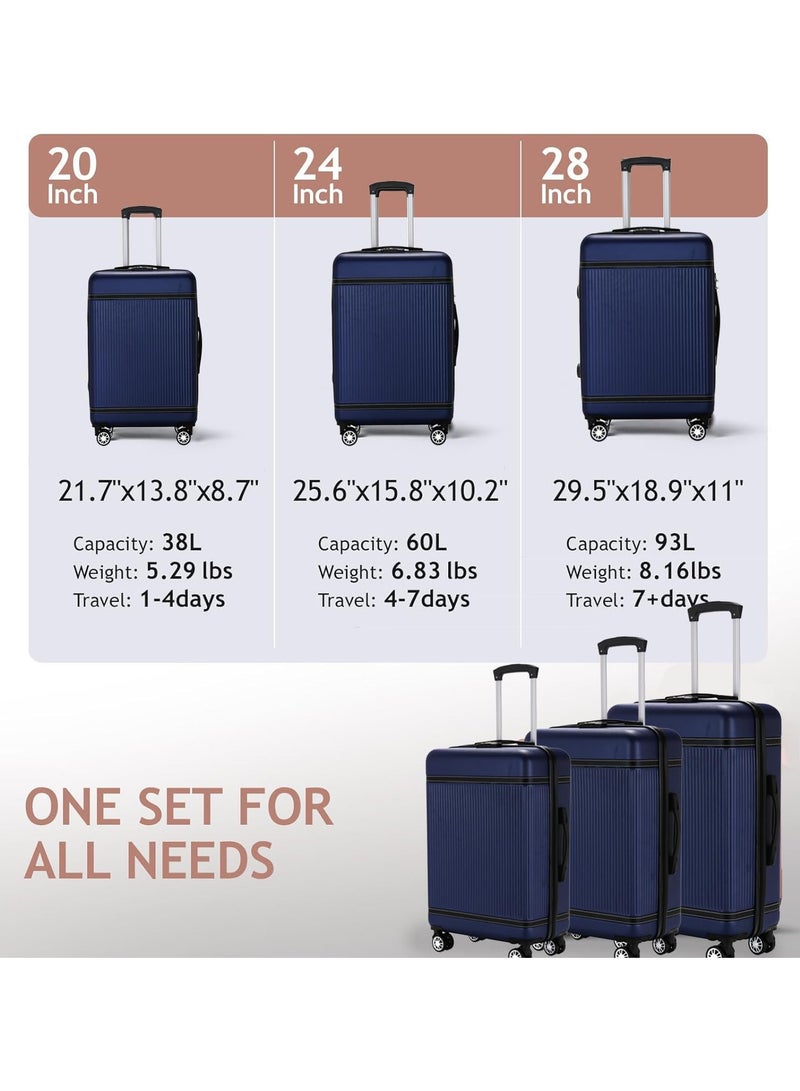 Yuwell 3-Piece Luggage Sets 20/24/28 inch Hard Shell ABS + PC, Expandable Design, Spinner Wheels, Luggage Bag 3 Piece Suitcase Set Multidirectional Wheels Travel Bags Scratch-Resistant Surface Trolley Bag Luggage Set 3 Blue - Image 4