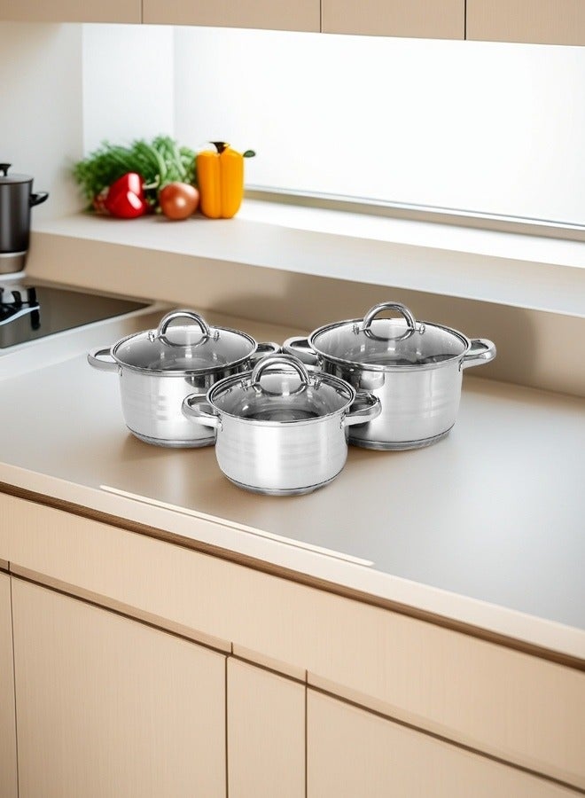 C&E 3Pcs Pots and Pans Set, Kitchen Cookware Set, Stainless Steel Flat Bottom Frying Pan Soup Pot, Milk Pot Kit, Induction Cooker Cooking Pan for Home Kitchen - Image 5