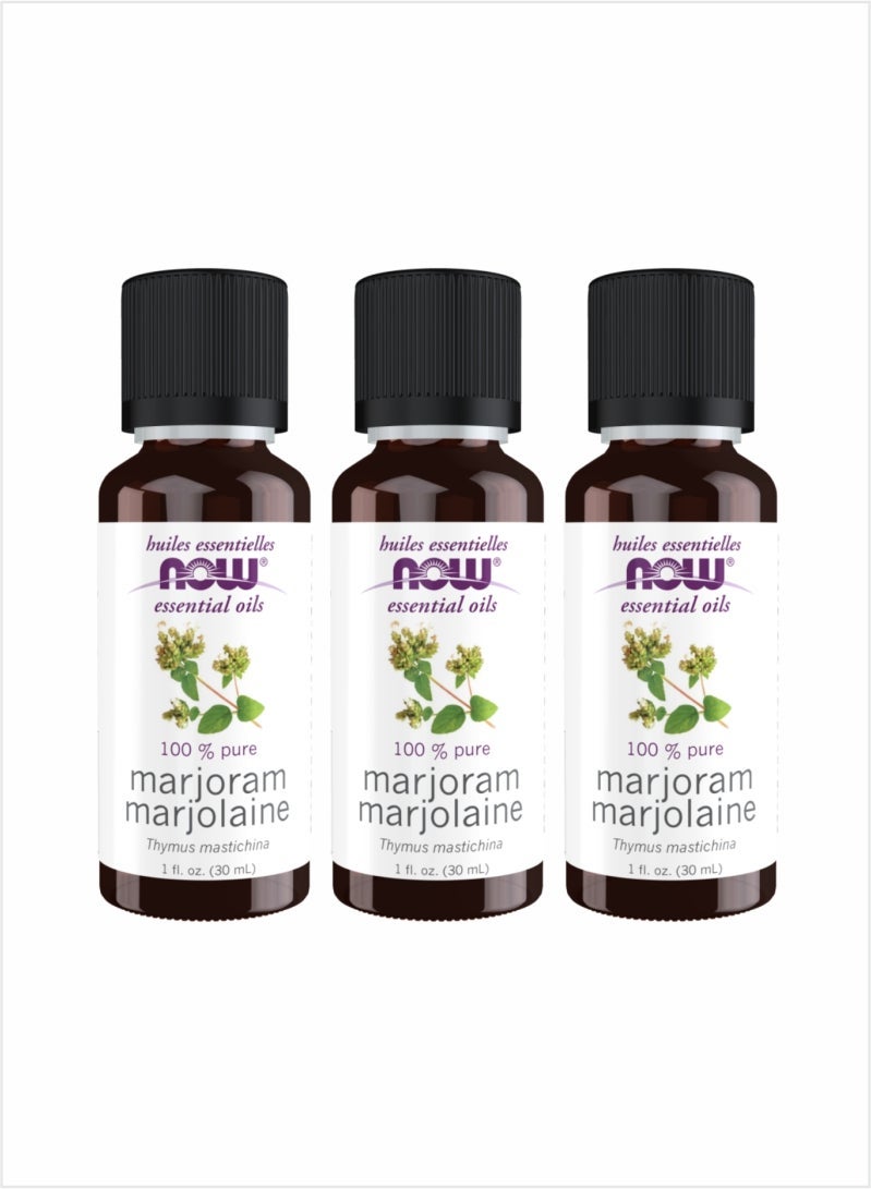 NOW 100% Pure Marjoram Essential Oil - Calming Herbaceous Aroma, 30ml (Pack of 3)