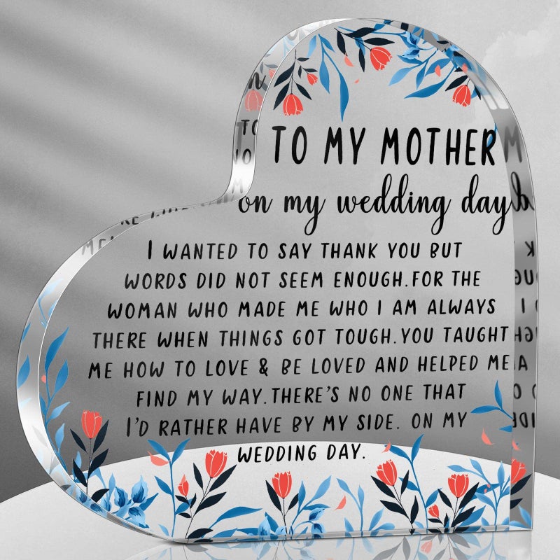 Chunful Chunful Gifts for Mother of the Bride Mother of the Bride Gifts from Daughter Thank You for Being the Best Mom Acrylic Heart Keepsake Wedding Gift from Daughter Thank You Gift(Floret)  - Image 1