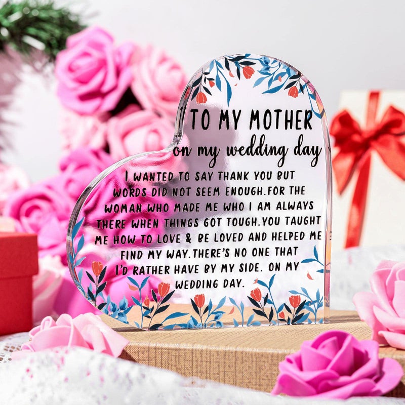 Chunful Chunful Gifts for Mother of the Bride Mother of the Bride Gifts from Daughter Thank You for Being the Best Mom Acrylic Heart Keepsake Wedding Gift from Daughter Thank You Gift(Floret)  - Image 3