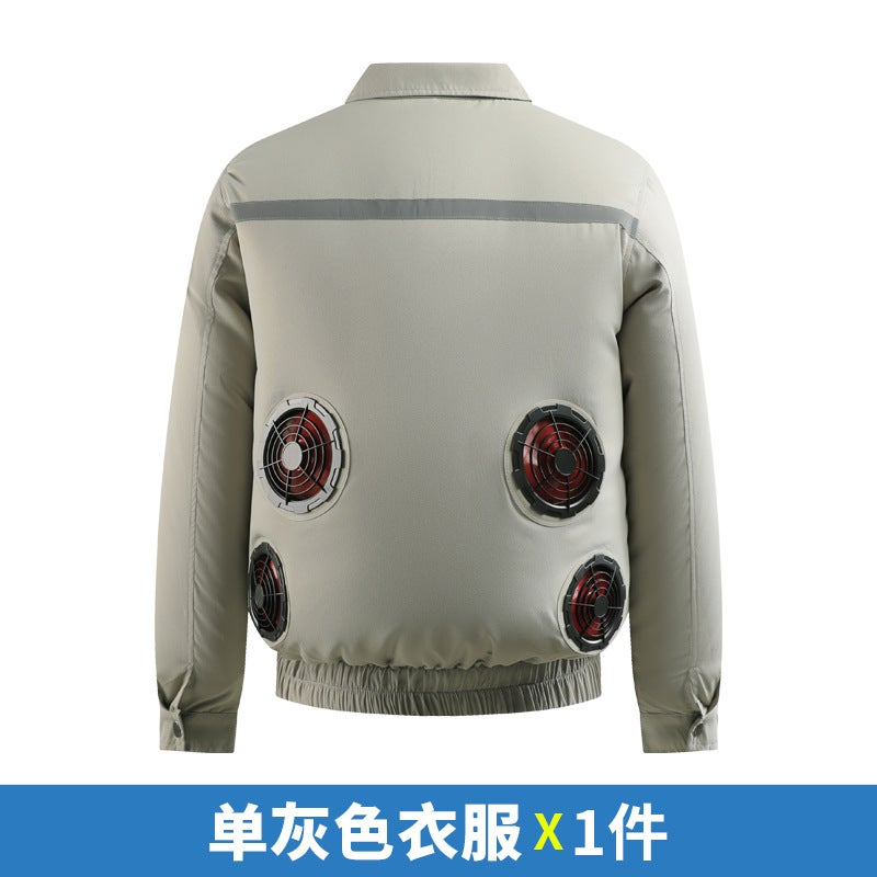 4-Hole Large Fan Air-Conditioned Clothing Summer Cooling and Refrigeration Reflective Sun Protection Clothing with Fan Outdoor Labor Protection Work Clothes Gray singlet without accessories