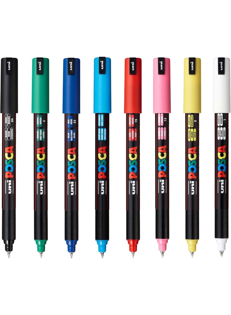 POSCA PXPC1MR8 Water-Based Paint Marker Set with Ultra-Fine 0.7 mm Bullet Tips, Vibrant Opaque Colors for DIY Crafts and Art Projects, Non-Toxic Markers Suitable for Detailed Drawing and Painting on Over 50 Surfaces - Image 5