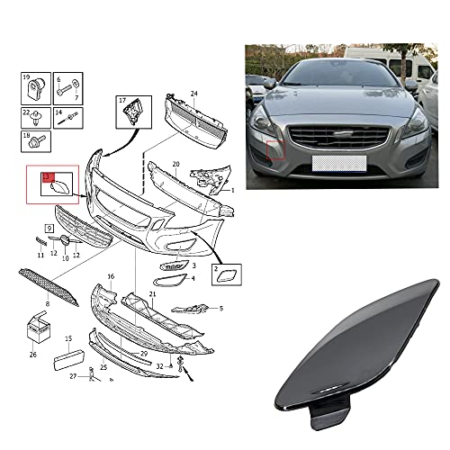 CNUPSM Front Bumper Grille Tow Hook Eye Cap Cover Lid Unpainted Compatible With Volvo S60 2011-2013 39802519 30795007 - Image 5