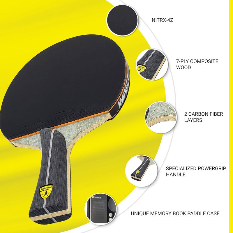 Killerspin Impact D9 PowerGrip Table Tennis Paddles, Table Tennis Racket, Ping Pong Paddle Case, Table Tennis Equipment for Intermediates/Advanced Players, 7-ply Wood - Image 2
