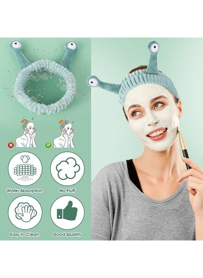 Molain - Face Wash Headband, Palm and Snail Spa Hair Bands Makeup Headbands Women Cartoon Cute Coral Fleece Elastic Headband Creative Hair Accessories for Washing Face Shower Sports Beauty Skincare (Gre - Image 1