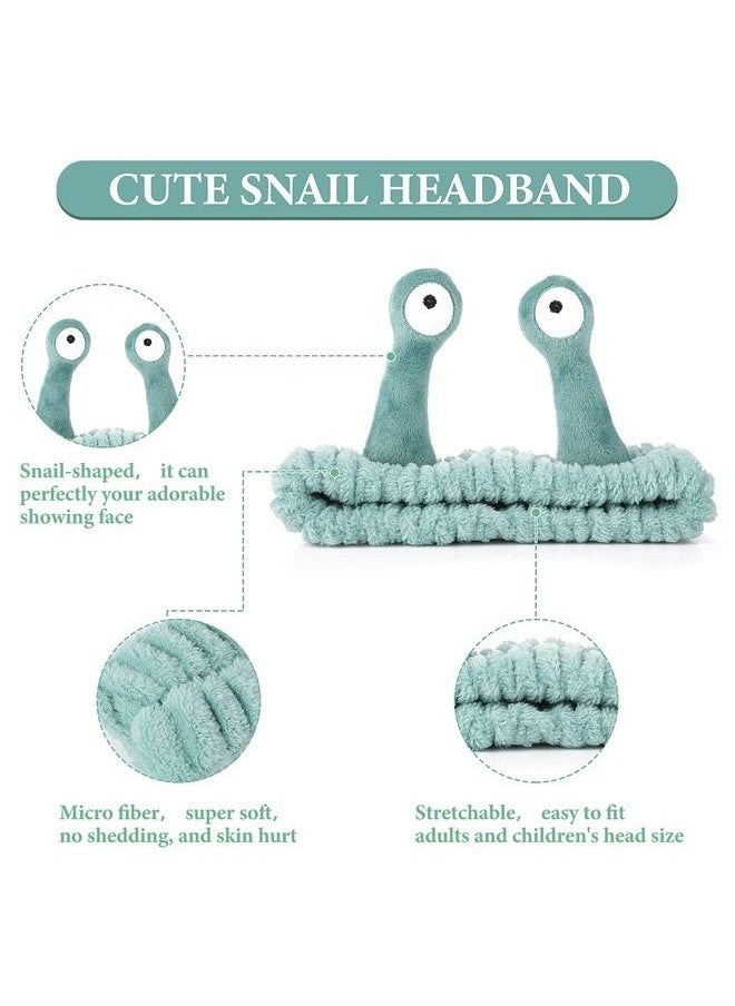 Molain - Face Wash Headband, Palm and Snail Spa Hair Bands Makeup Headbands Women Cartoon Cute Coral Fleece Elastic Headband Creative Hair Accessories for Washing Face Shower Sports Beauty Skincare (Gre - Image 1