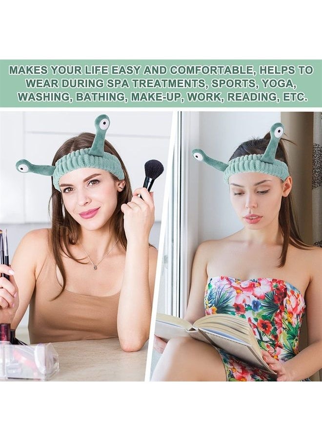 Molain - Face Wash Headband, Palm and Snail Spa Hair Bands Makeup Headbands Women Cartoon Cute Coral Fleece Elastic Headband Creative Hair Accessories for Washing Face Shower Sports Beauty Skincare (Gre - Image 1