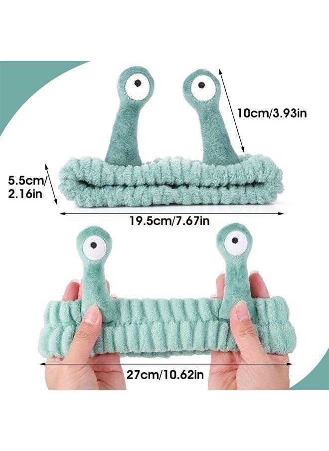 Molain - Face Wash Headband, Palm and Snail Spa Hair Bands Makeup Headbands Women Cartoon Cute Coral Fleece Elastic Headband Creative Hair Accessories for Washing Face Shower Sports Beauty Skincare (Gre - Image 1