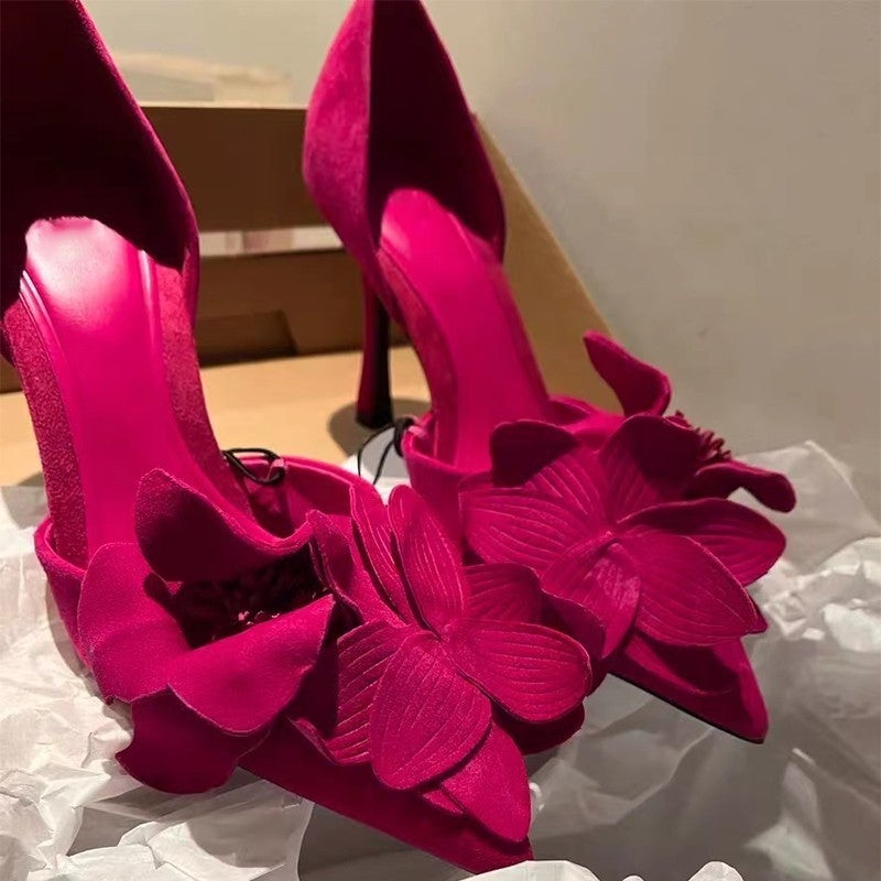 Rose Red Flower Decorative High Heels Women'S New Style All-Match French Stiletto Heel Pointed Shoes For Spring 2024 - Image 4