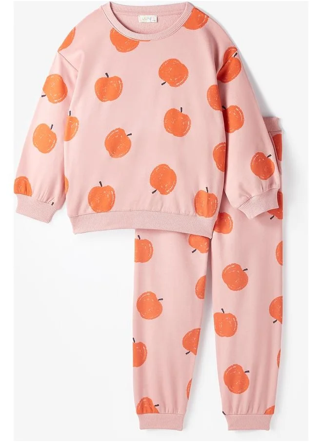 JUNE June Kid Apple Patterned Sweatshirt and Sweatpant 2-Pack Set Light Pink