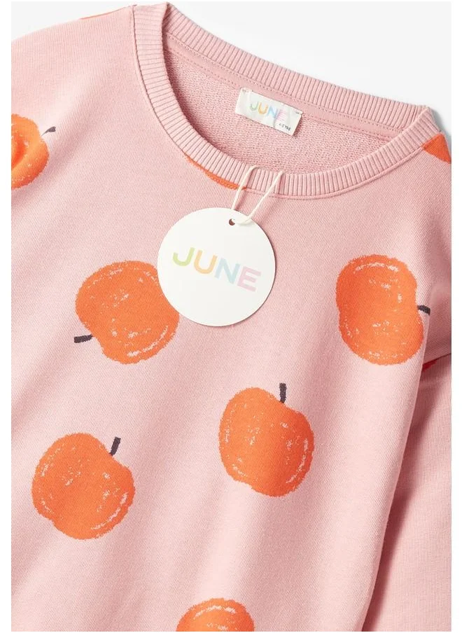 JUNE June Kid Apple Patterned Sweatshirt and Sweatpant 2-Pack Set Light Pink