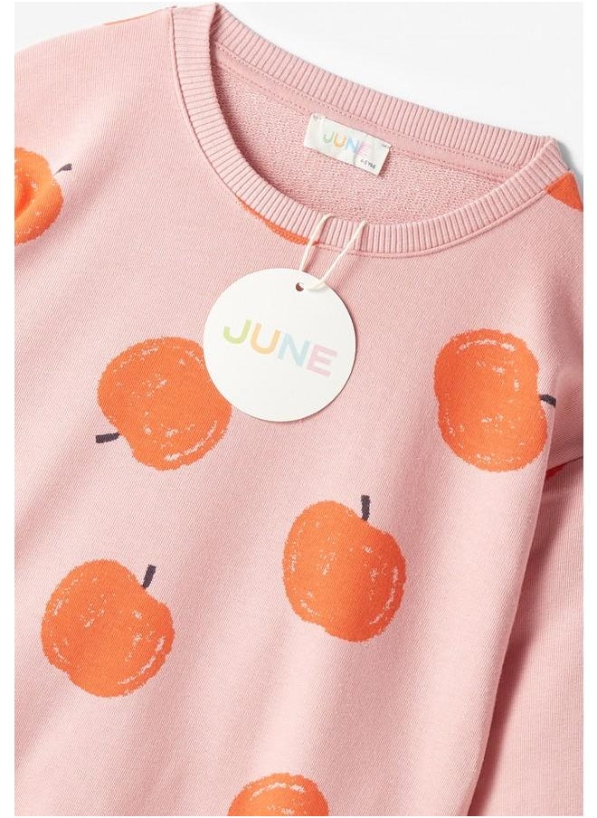 JUNE - June Kid Apple Patterned Sweatshirt and Sweatpant 2-Pack Set Light Pink - Image 1