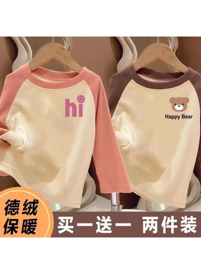 Girls' Thermal Raglan Sleeve Base Shirt Long Sleeve Warm Children's Inner Wear Autumn And Winter Style For Older Children