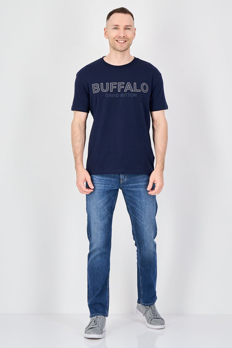 Buffalo David Bitton Men Crew Neck Short Sleeve Brand Logo T-Shirt, Navy - Image 4