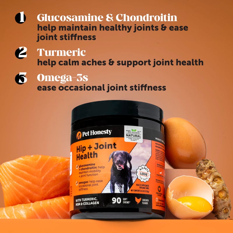 Pet Honesty Hip & Joint Health Soft Chews for Dogs, Joint Supplement with Glucosamine Chondroitin, MSM, Turmeric, Joint Support + Mobility, May Reduce Occasional Discomfort (Chicken 90 Count) - Image 3