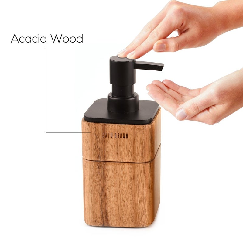 Satu Brown Bathroom Accessory Set Acacia Wood 3 Pieces Includes Bathroom Soap Dispenser, Bathroom Tumbler, Soap Dish Accessories for Bathroom Decor and House Warming Gift - Image 5