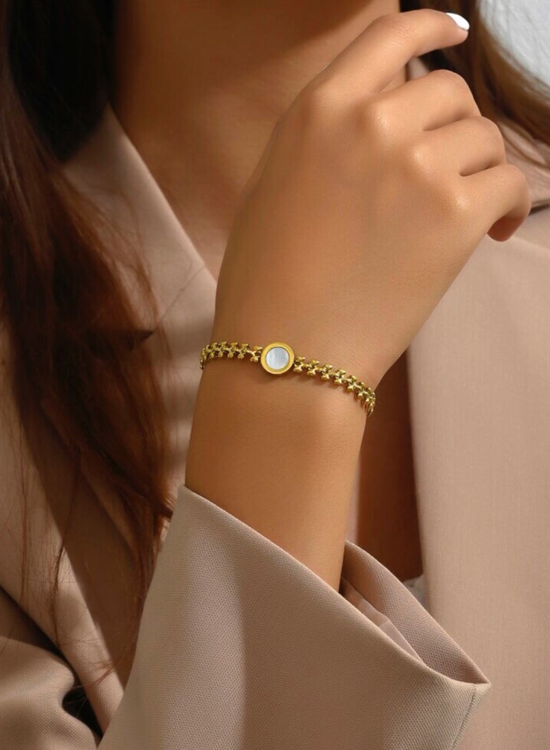 إيكوال اسوارة نسائية أنيقة من الاستانلس ستيل مطلية باللون الذهبي عيار 18 - Image 1