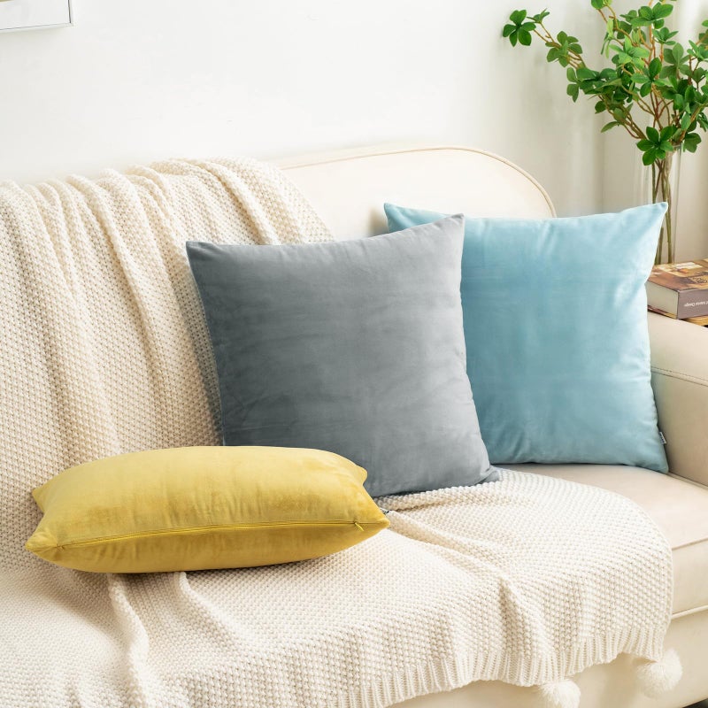 HWY 50 Gray Grey Velvet Rectangular Throw Pillow Covers 12x20 Inch, Pack of 2 Soft Cozy Solid Decorative Luxury Cushion Cases for Couch Sofa Bed Living Room Bedroom - Image 2