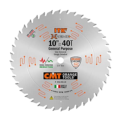 CMT ORANGE TOOLS CMT 251.042.10 ITK XTreme General Purpose Saw Blade, 10-Inch x 40 Teeth ATB Grind with 5/8-Inch Bore - Image 1
