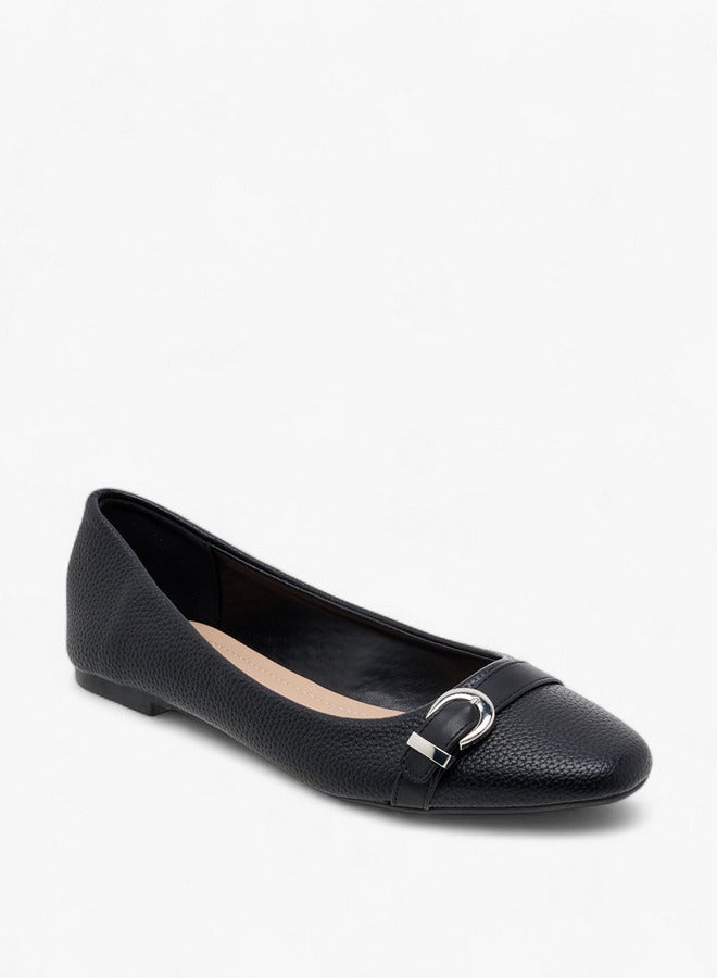 Flora Bella By Shoexpress Women's Textured Ballerina Shoes with Buckle Detail  - Image 2