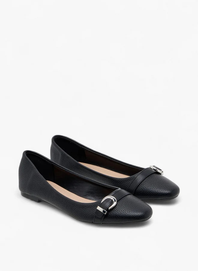Flora Bella By Shoexpress Women's Textured Ballerina Shoes with Buckle Detail
