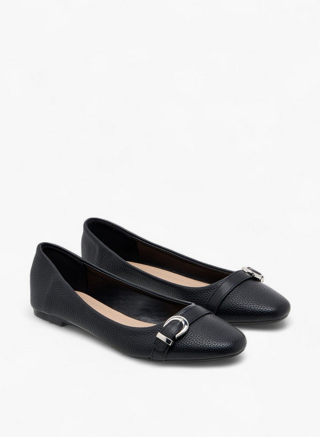 Flora Bella By Shoexpress Women's Textured Ballerina Shoes with Buckle Detail  - Image 1