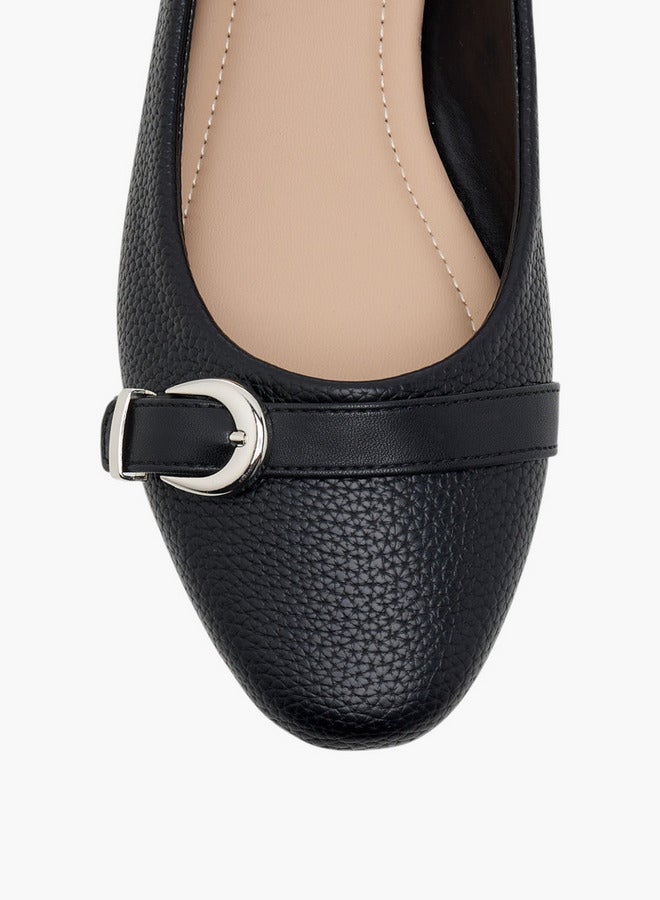 Flora Bella By Shoexpress Women's Textured Ballerina Shoes with Buckle Detail  - Image 5