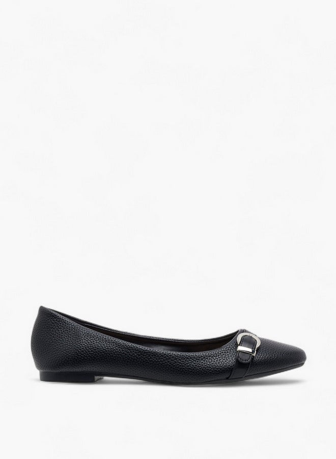 Flora Bella By Shoexpress Women's Textured Ballerina Shoes with Buckle Detail  - Image 3