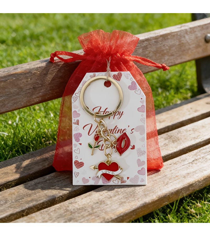 Gift for Her Him 5 Sets Valentines Day Women Red Lip Keychain Bulk Organza Bags Tags - Image 5