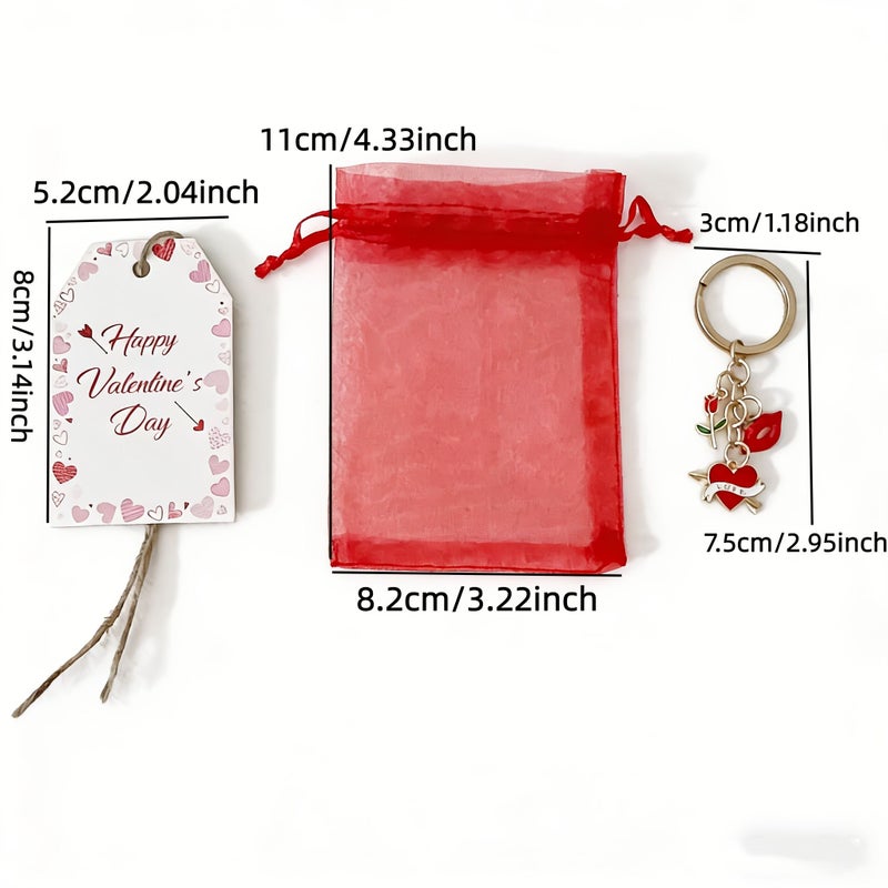 Gift for Her Him 5 Sets Valentines Day Women Red Lip Keychain Bulk Organza Bags Tags - Image 3